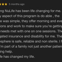 Five-star patient review praising NuLife Behavioral Health program and care