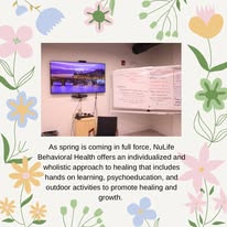 NuLife Behavioral Health office space with spring promotional signage on screen