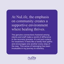 NuLife branded quote card about community support in addiction recovery