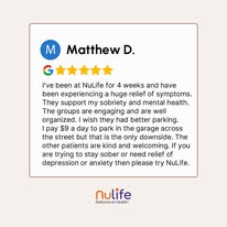 Five-star Google review for NuLife Behavioral Health from patient Matthew D.