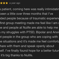 Three-star patient review praising Nulife PTSD and trauma treatment group
