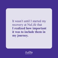Patient quote about importance of NuLife recovery journey on purple background