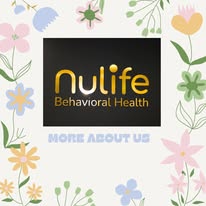 Nulife Behavioral Health logo on dark background with floral border