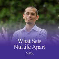 Man in purple shirt with NuLife What Sets NuLife Apart graphic overlay
